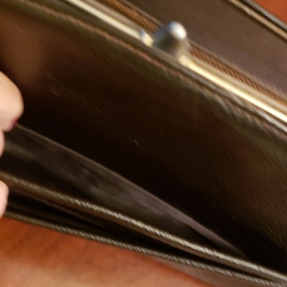 Vtg Rambler by Kodin Pebble Leather Handbag Brown Kiss Clasp Multiple Pockets - Picture 7 of 15